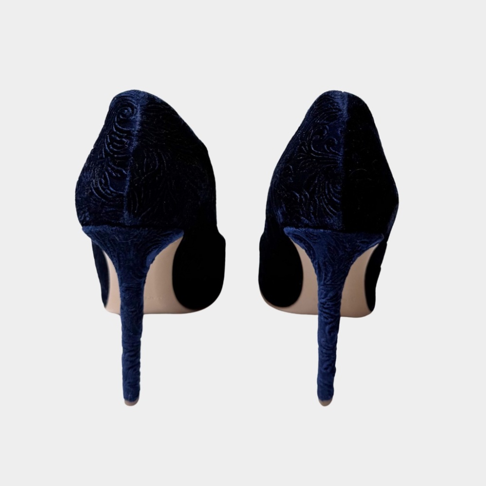 Marc Ellis Deep Navy Crushed Velvet Floral embossed Pump Size 40 Made in Italy - Picture 3 of 9
